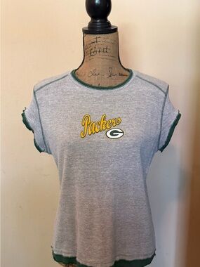 NFL Grey Tee with Yellow Packers Script and Green Trim